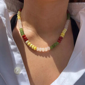 Genuine Carnelian Opal Aventurine Quartz Gemstone Bead Silk Knot Necklace